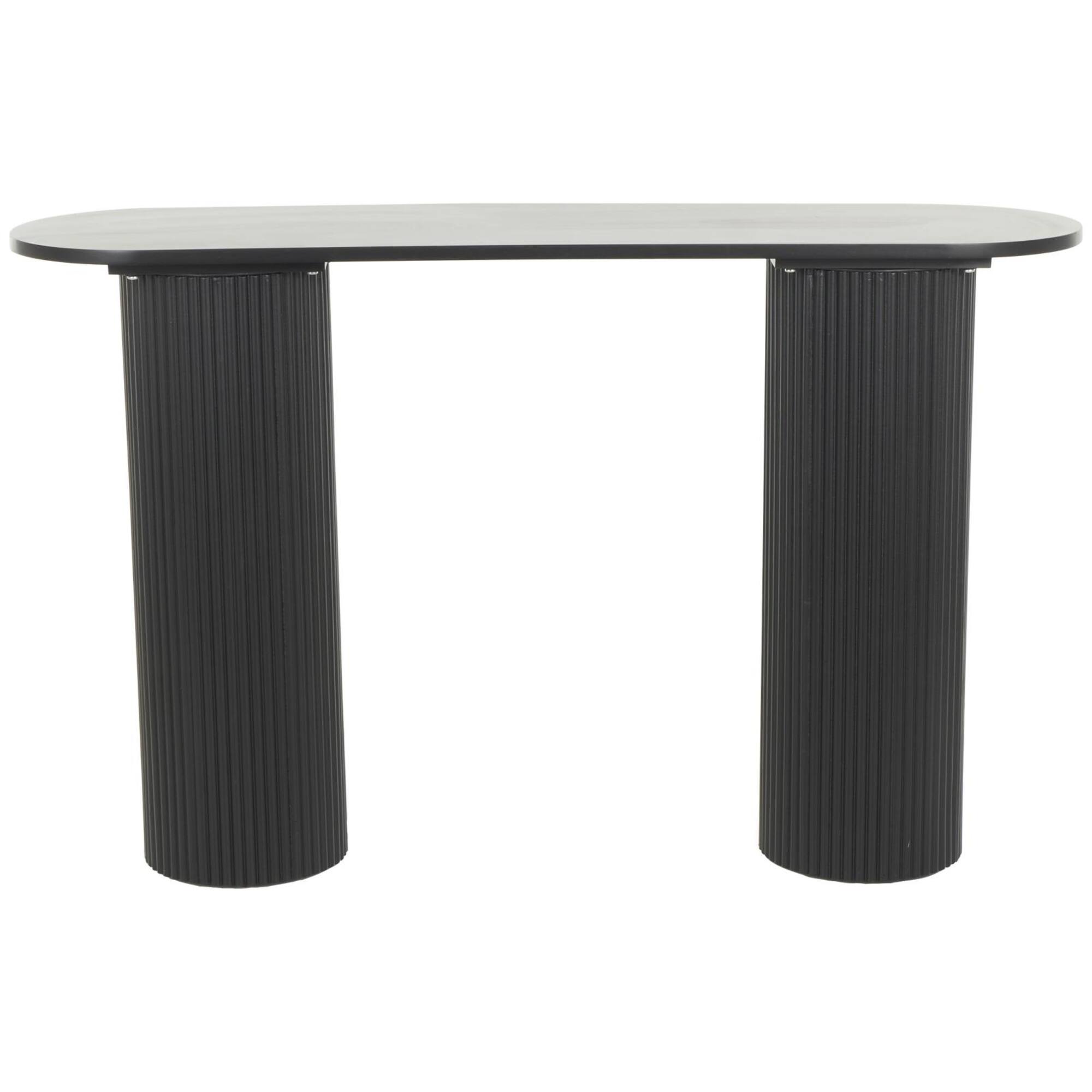 52" Black Wooden Geometric Oval Console Table with Ribbed Pillar Legs